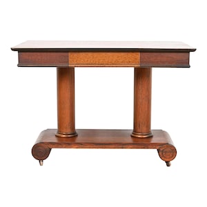 Antique American Empire Tiger Oak Writing Desk or Library Table, Circa 1900