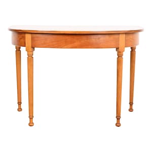 Stickley American Colonial Carved Cherry Wood Demilune Console Table or Entry Table, Circa 1960s