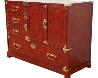 Century Furniture Hollywood Regency Chinoiserie Red Lacquered Commode or Chest of Drawers, Circa 1970s