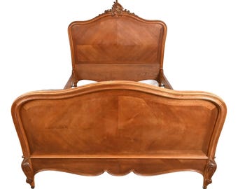 Louis Majorelle Style French Art Nouveau Carved Walnut Queen Size Bed, Circa 1900