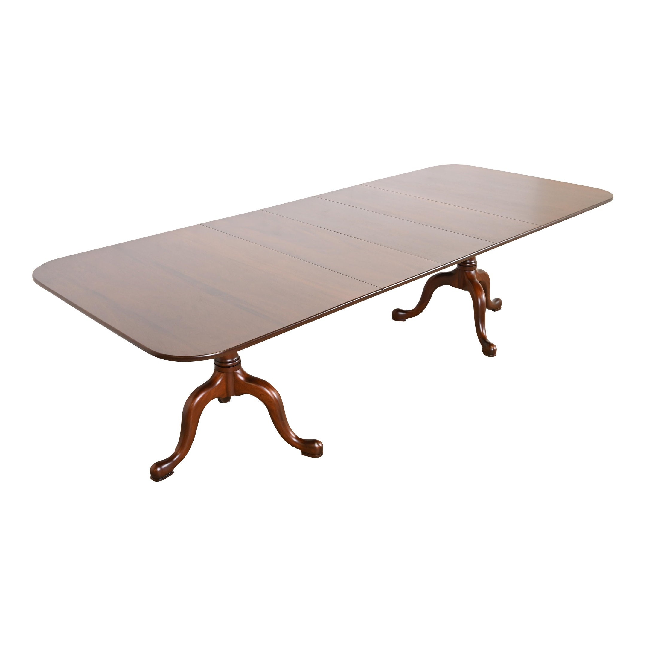 Henkel Harris Georgian Solid Mahogany Double Pedestal Extension Dining Table, Newly Refinished