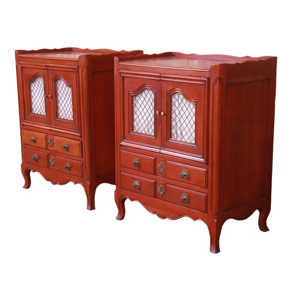 John Widdicomb French Provincial Louis XV Cherry Wood Nightstands