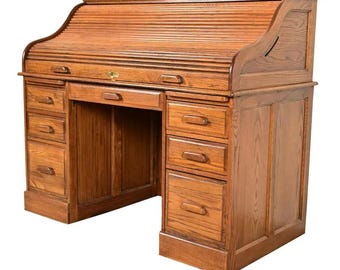 Victorian Carved Solid Oak Roll Top Desk
