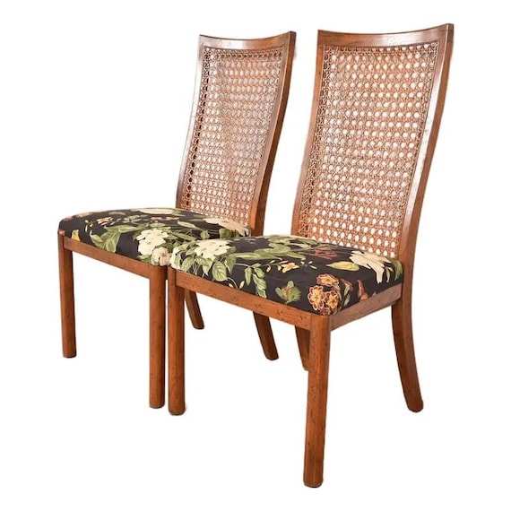Drexel Heritage Mid-century Modern Walnut and Cane High Back