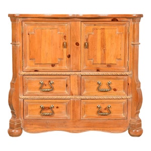 Henredon Spanish Baroque Carved Solid Pine Bar Cabinet or Chest of Drawers