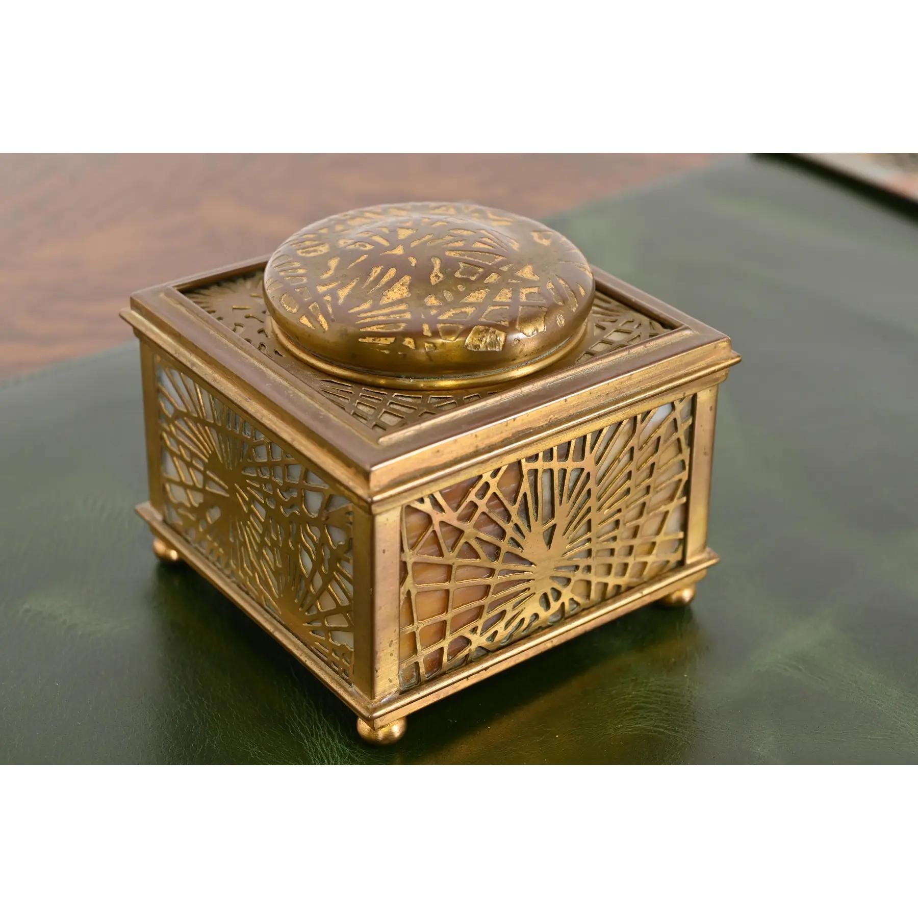 Tiffany Studios New York Pine Needle Bronze Doré and Slag Glass