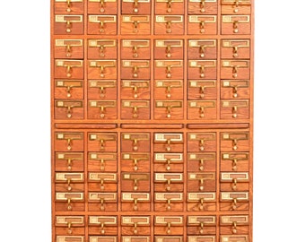 Mid-Century Modern Oak 72-Drawer Library Card Catalog Cabinet, Circa 1950s