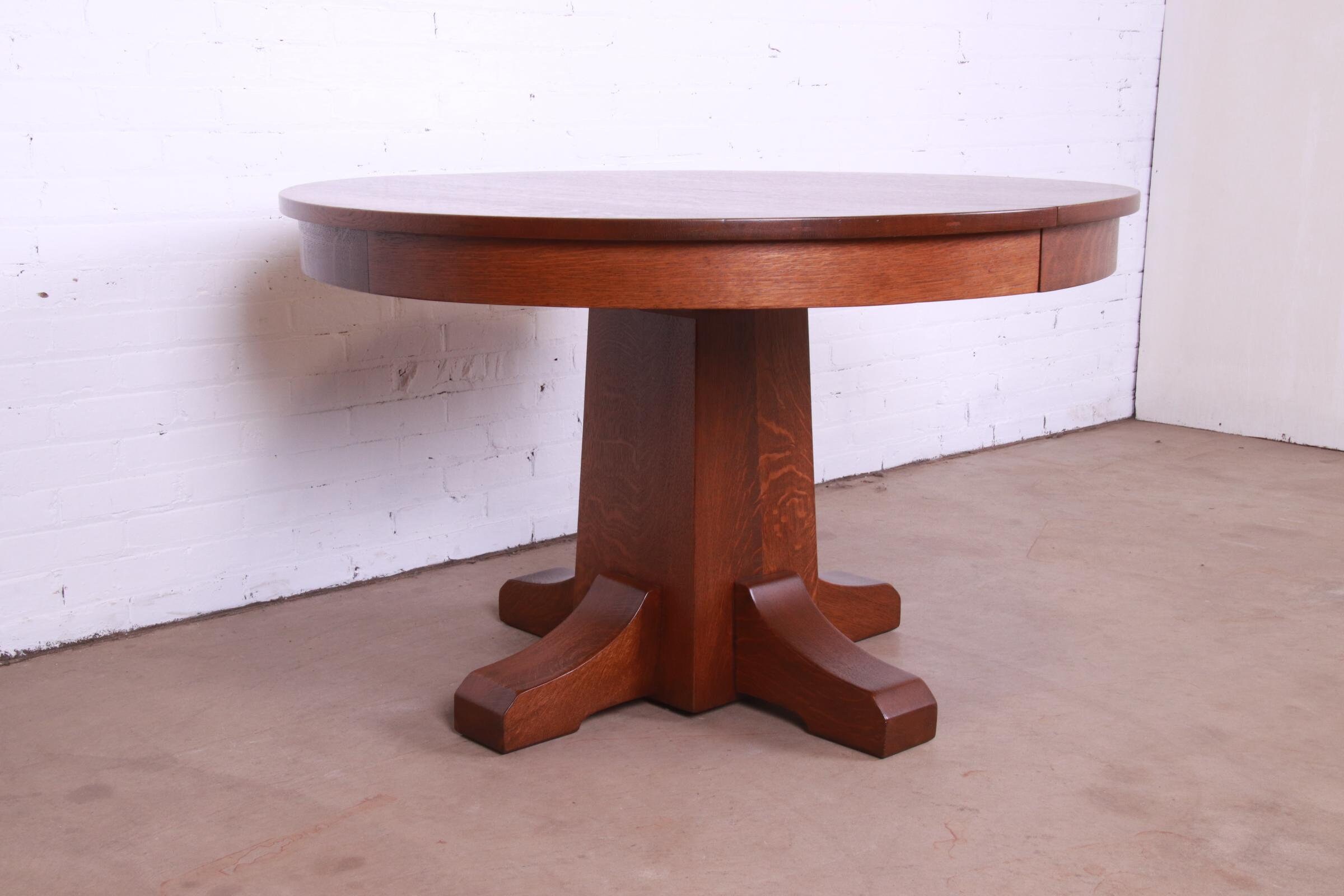 Antique Stickley Mission Oak Arts Crafts Extension Pedestal
