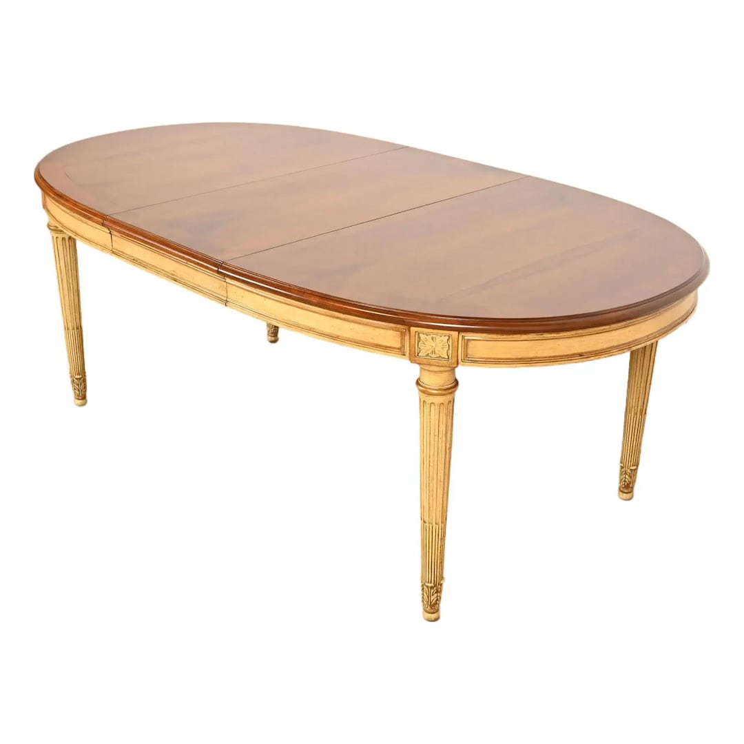 Karges French Regency Louis XVI Burled Walnut Parcel Painted and