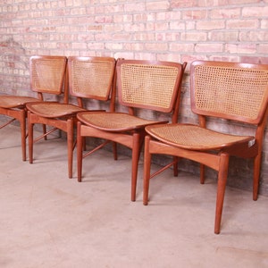 Finn Juhl for Baker Furniture Teak and Cane Dining Chairs, Set of Four image 2