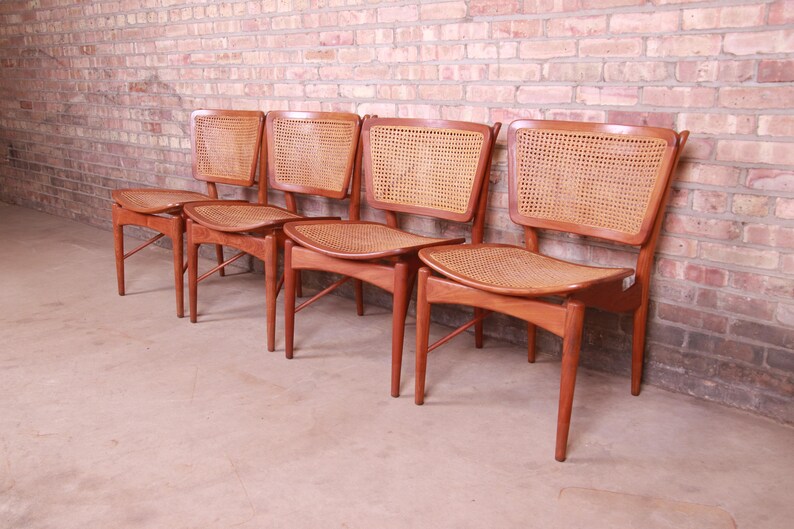 Finn Juhl for Baker Furniture Teak and Cane Dining Chairs, Set of Four image 2