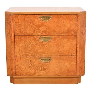 John Widdicomb Mid-Century Hollywood Regency Burl Wood Nightstand, Circa 1970s