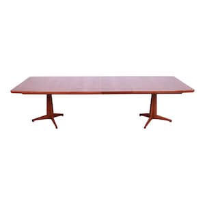 John Widdicomb Mid-Century Modern Sculpted Walnut Double Pedestal Extension Dining Table, Newly Refinished