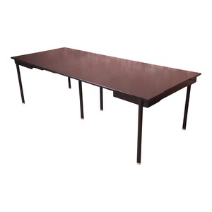 John Widdicomb Mid-Century Modern Hollywood Regency Black Lacquer and Brass Dining Table, Newly Refinished