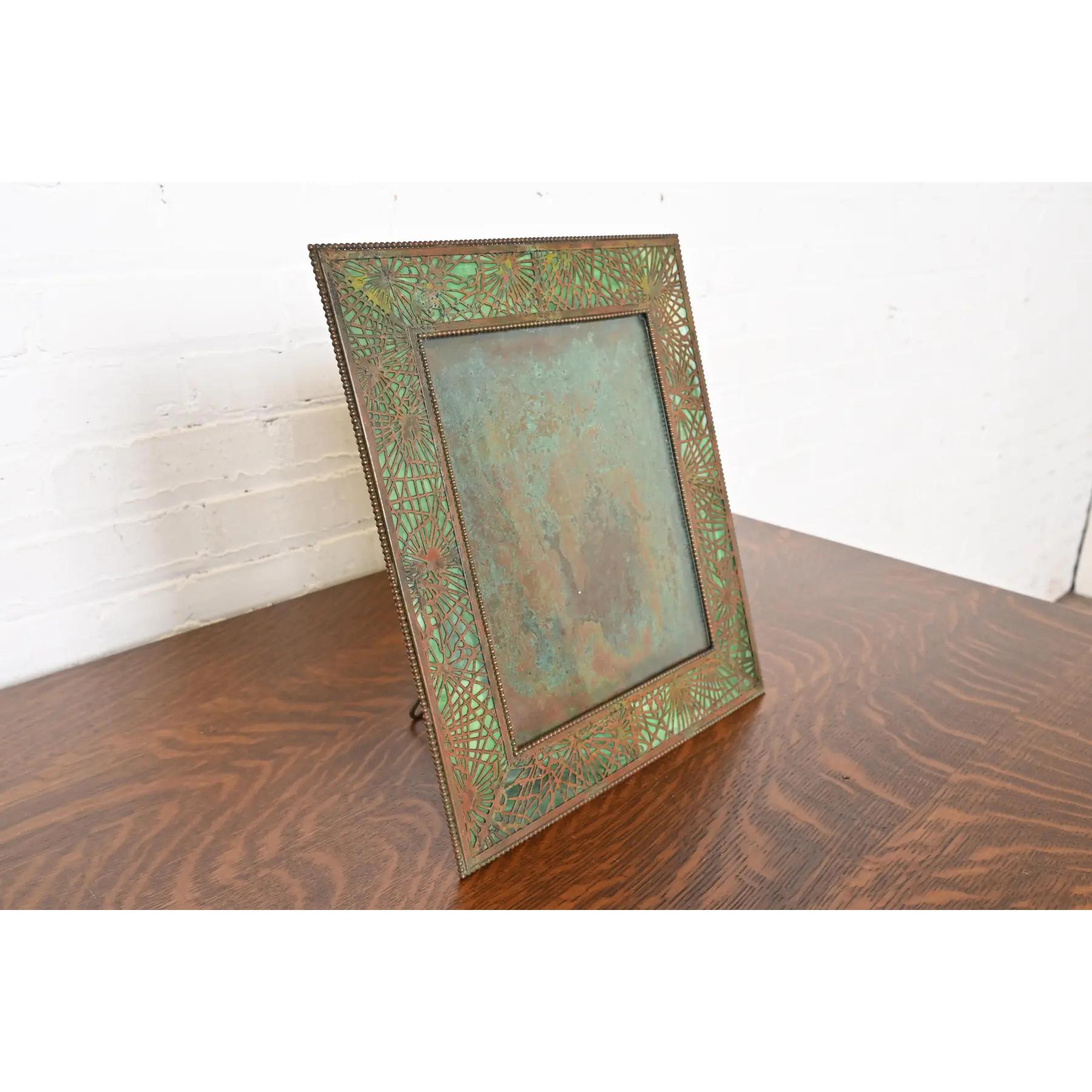 Tiffany Studios New York Pine Needle Bronze and Green Slag Glass