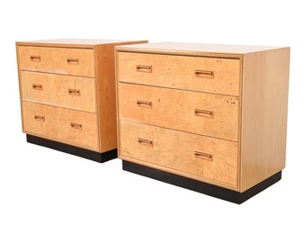 Milo Baughman Style Burl Wood Bedside Chests by Henredon, Pair