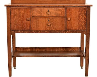 Stickley Brothers Style Antique Mission Oak Arts & Crafts Sideboard Buffet or Bar Cabinet, Circa 1910
