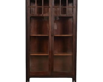 Limbert Style Antique Mission Oak Arts & Crafts Glass Front Bookcase Cabinet, Circa 1900