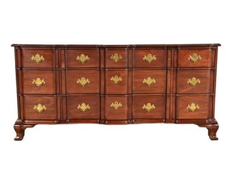 Kindel Furniture Georgian Carved Solid Mahogany Block Front Triple Dresser