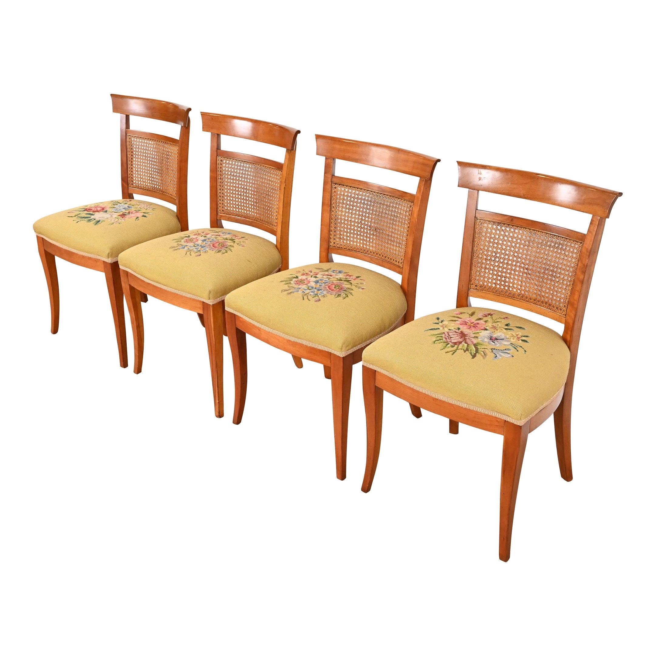 Kindel Furniture French Regency Cherry Wood and Cane Dining Chairs, Set of Four