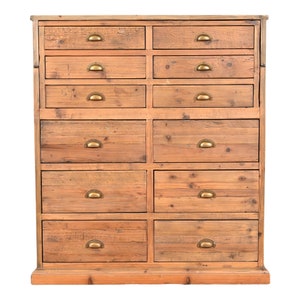 French Apothecary Style Rustic Pine Twelve-Drawer Chest of Drawers