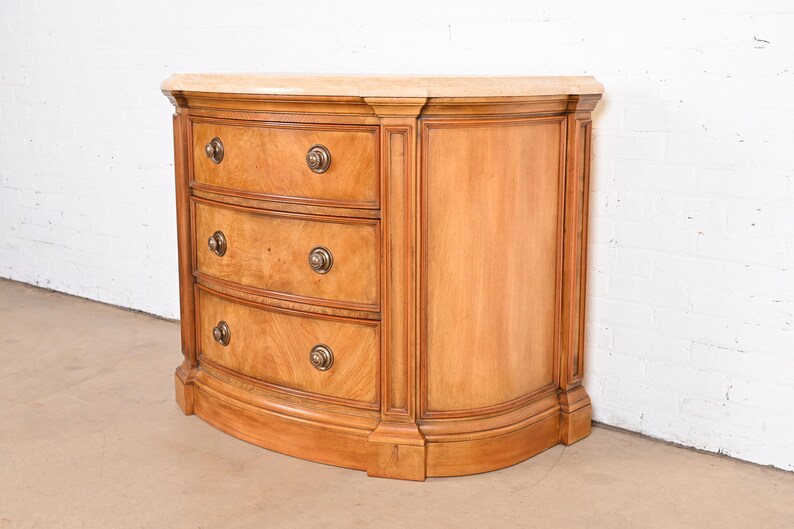 Henredon Burl Wood Regency Marble Top Demilune Commode or Chest of