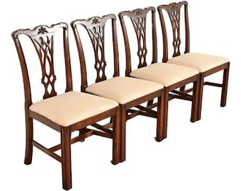 Baker Furniture Style Georgian Carved Mahogany Dining Chairs, Set of Four