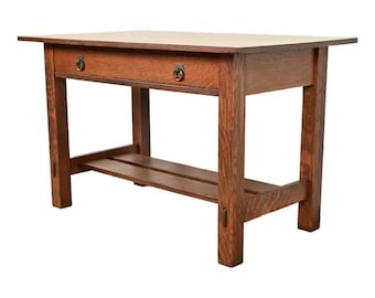 Stickley Brothers Antique Mission Oak Arts & Crafts Desk or Library Table, Newly Refinished