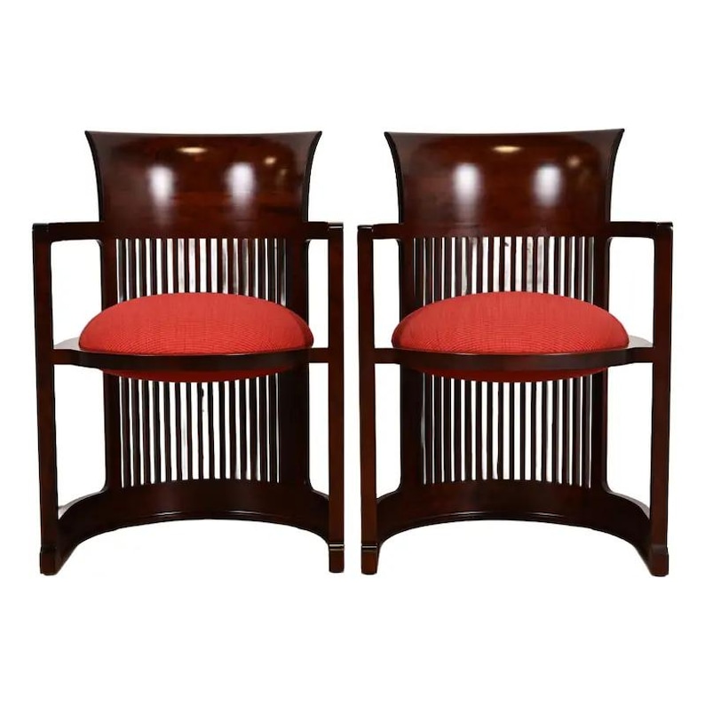 Frank Lloyd Wright for Cassina Arts & Crafts Dark Cherry Wood Barrel ...