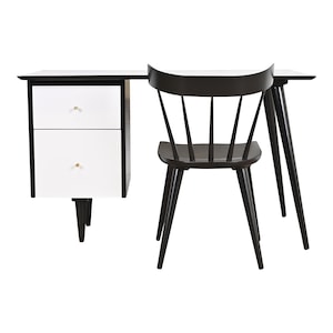 Paul McCobb Planner Group Black and White Lacquered Writing Desk and Chair, Newly Refinished