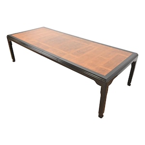 Raymond Sobota for Century Furniture Hollywood Regency Chinoiserie Burl Wood and Black Lacquer Extension Dining Table, Refinished