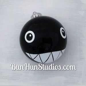 Super Mario Inspired Chain Chomp Glitter Glass Ornament
