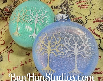 Trees of Valinor Silmarillion Lord of the Rings Inspired Glitter Glass Ornament