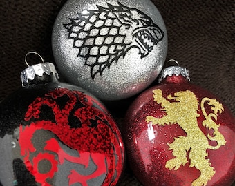 Game of Thrones Inspired House Crest Glitter Glass Ornament