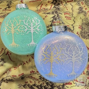 Trees of Valinor Silmarillion Lord of the Rings Inspired Glitter Glass Ornament image 2