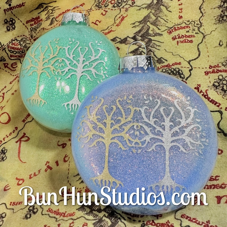 Trees of Valinor Silmarillion Lord of the Rings Inspired Glitter Glass Ornament image 1