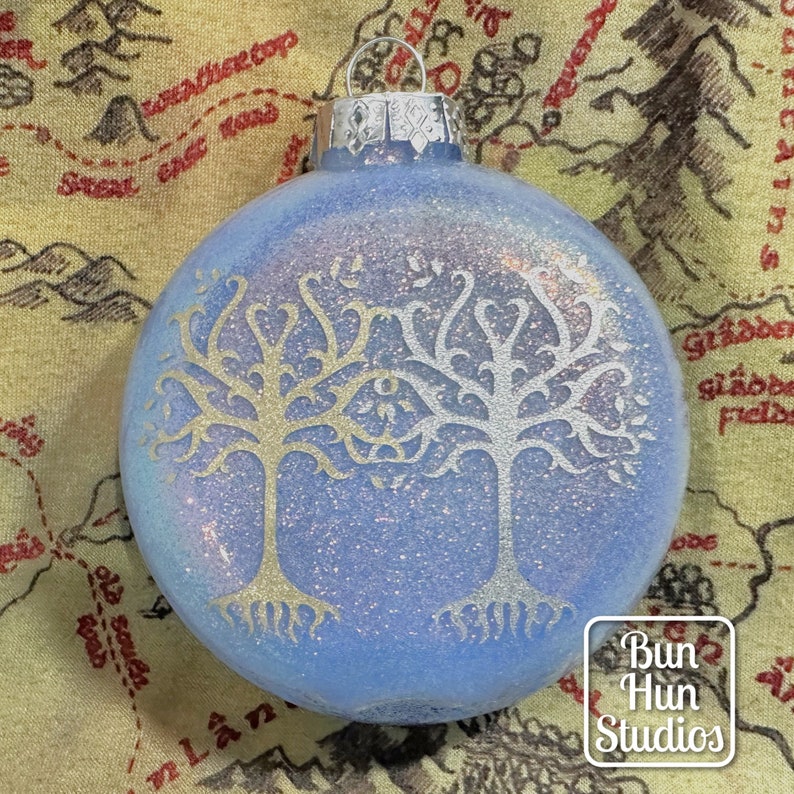 Trees of Valinor Silmarillion Lord of the Rings Inspired Glitter Glass Ornament image 3