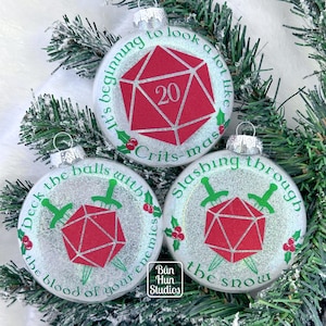 D20 RPG Christmas Carol Glitter Glass Ornaments