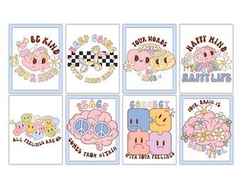 geestelijke gezondheid posters voor kindertherapie muurkunst digitale download, wees aardig voor je geest positieve bevestigingen kunst aan de muur afdrukbaar, school