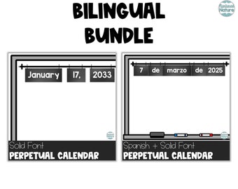 2024 Bilingual Chalkboard Farmhouse Classroom Decor Flip Calendar - English and Spanish with Solid Font