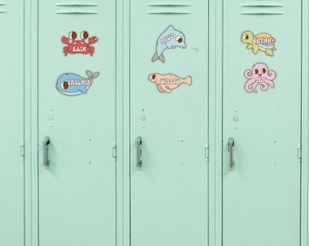 Retro ocean animal name tags for school, cubby tags, editable labels printable for teachers, summer decor, instant download