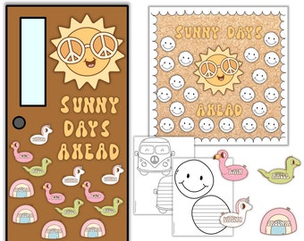 Summer classroom door decor, end of the year bulletin board kit, editable letters, name tags for kids, retro printable classroom decor