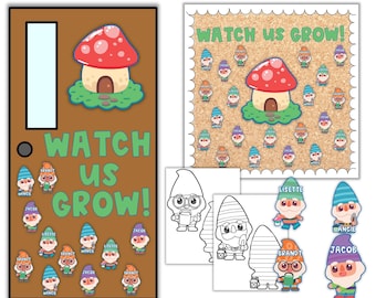 Spring classroom door decor, gnomes for spring, bulletin board kit, editable letters, name tags for kids, printable classroom decor