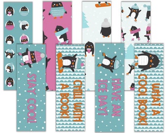 Marque-pages pingouin modifiables – Etiquettes cadeaux d'hiver pour livres pour enfants