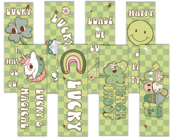 Retro St Patricks Day bookmarks for kids, printable bookmarks for teachers, St Pattys gifts for students from teacher