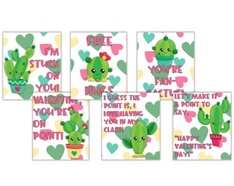 Cactus valentines day cards for kids classrooms, printable valentine’s day cards for school, cactus pun gifts for teachers funny