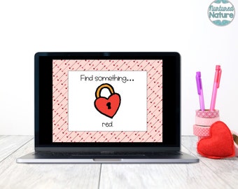 Valentine scavenger hunt, Zoom game, virtual games for Zoom, Classroom party games, morning meeting slides for virtual Valentine’s Day party