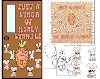 Easter Door Decor for Classroom, Retro Classroom Decor Bundle, Easter bunny bulletin board kit, spring bulletin board letters