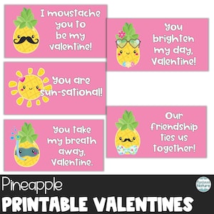 Ananas Valentinstagskarten, Ananas Geschenke, rosa Valentinstagskarten für Kinderklassenzimmer, Kinder Valentinstagskarten zum Ausdrucken