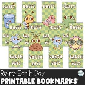 Retro Earth Day Bookmarks for kids printable, bookmarks for teachers, Earth Day favors, instant download